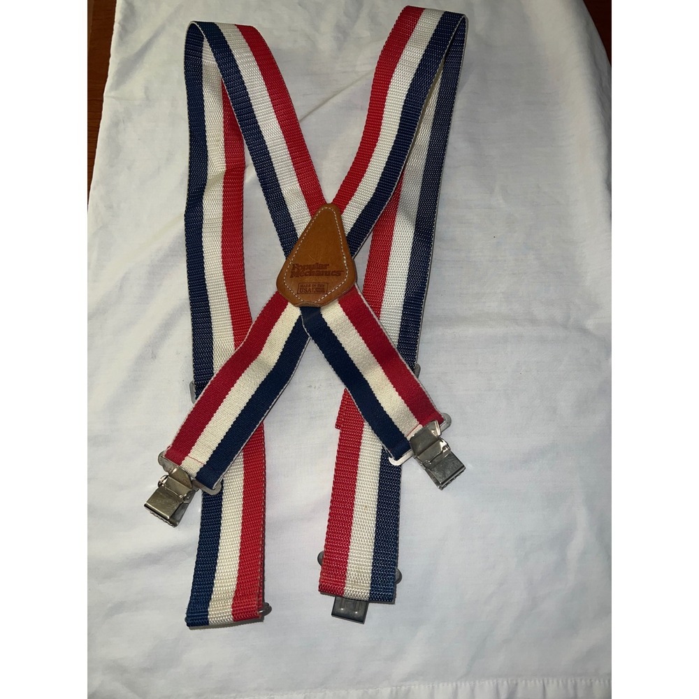 Vintage Popular Mechanics Suspenders Red White Blue Wide adjustable
